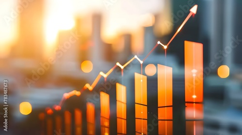 Business charts with arrows, a graph showing an upward trend in sales or wholesome growth, indicating positive financial growth. background material for financial newspapers.
