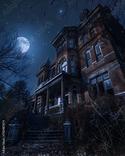 Ghostly Moonlit Mansion - Abandoned Gothic Architectural Drama Under Supernatural Skies