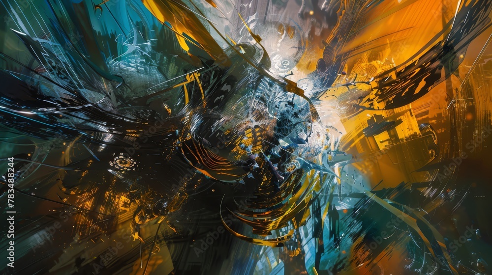 Transform traditional art into a futuristic masterpiece with a side view abstract oil painting, incorporating innovative lighting effects Transform traditional art into a futuristic masterpiece with a side view abstract oil painting, incorporating innovative lighting effects