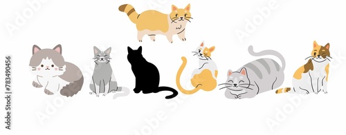 Fototapeta Naklejka Na Ścianę i Meble -  Set of cat on white background  illustration. beautiful kids baby cat new design family. 