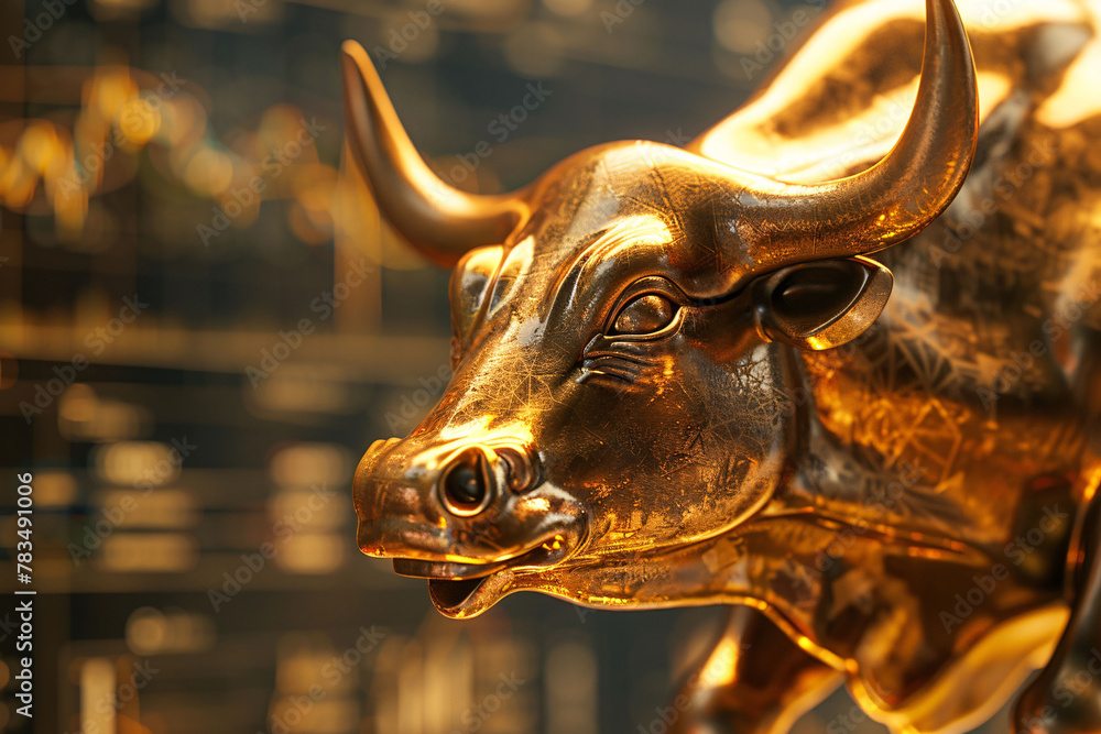 Bull stock stock price rising, golden bull sculpture stock market mascot concept illustration Bull stock stock price rising, golden bull sculpture stock market mascot concept illustration