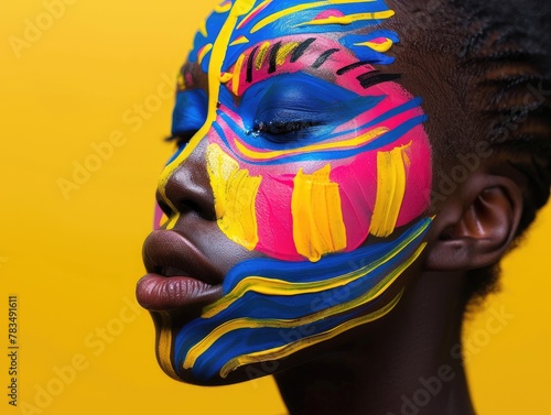 A model with vibrant face paint