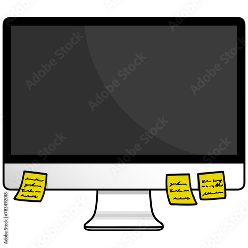 Computer Monitor with Sticky Notes Vector Illustration Drawing