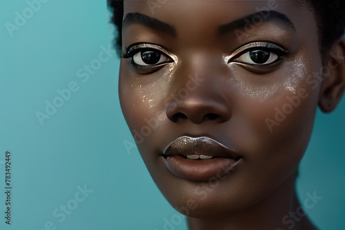 Edgy studio portrait of a model with metallic makeup and a smooth skin finish