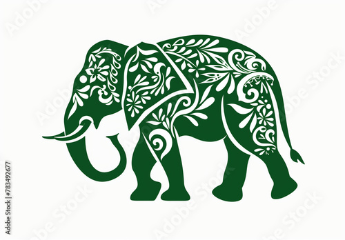 Ornate Elephant Silhouette with Green Foliage Design 