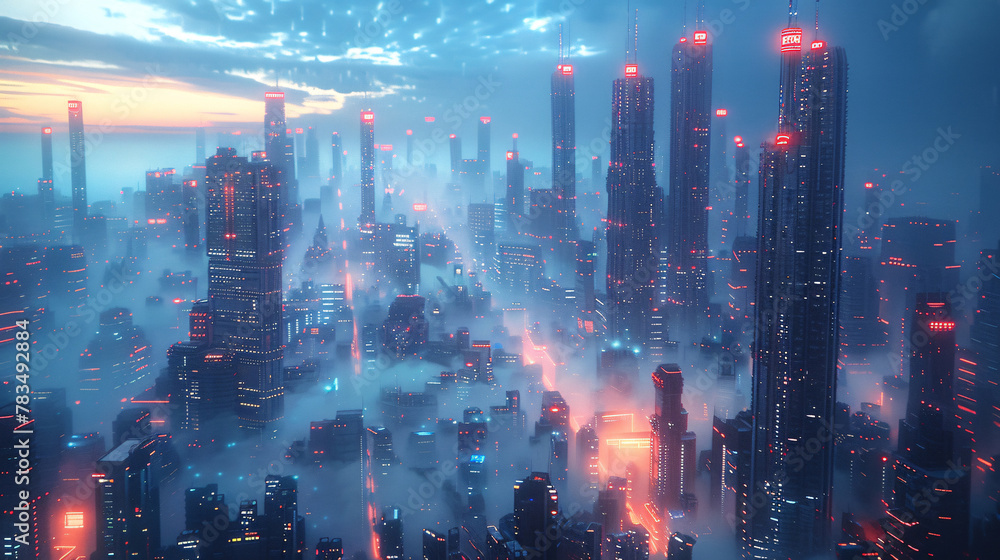 Cyberpunk style city, future city concept creative illustration
