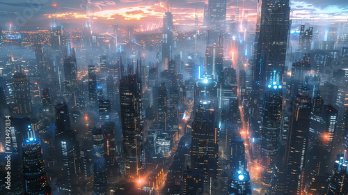 Cyberpunk style city, future city concept creative illustration
