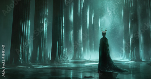 A Queen Standing Alone Within a Frozen Castle Fantasy Art