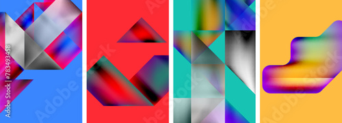 Vibrant art collage colorful shapes on blue, red, green, and yellow background