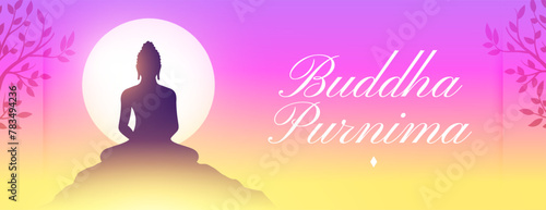 hindu cultural buddha purnima festive banner with bodhi tree decor