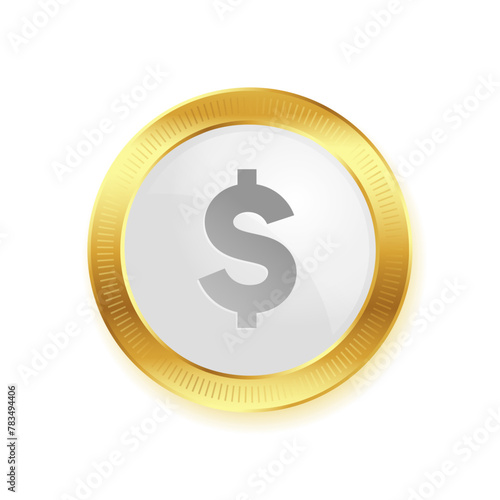 isolated US currency dollar golden coin design
