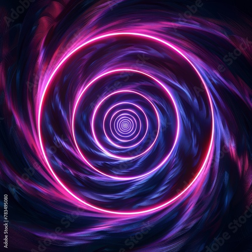 Hypnotic neon spiral tunnel glowing with vibrant pink and blue lights 