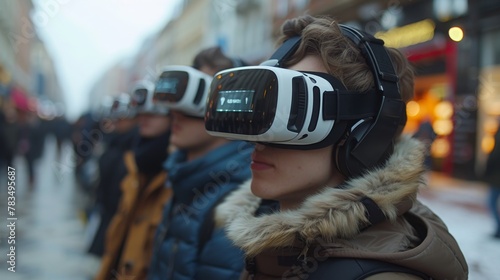 people using VR on the street photo of progress in VR technology being used by men and women on the street