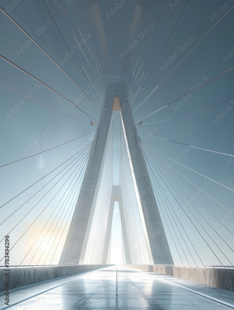 Naklejka premium Zoom in on the powerful symphony of steel cables and concrete, highlighting the structural elegance of bridges Showcase the artistry of civil engineering up close