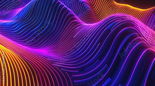 Colorful neon lines on black background  abstract digital backdrop for design and banner with copy space area.