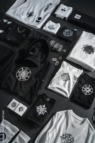 Unique Casual Clothing and Accessories Collection with Intricate Symbolic Design