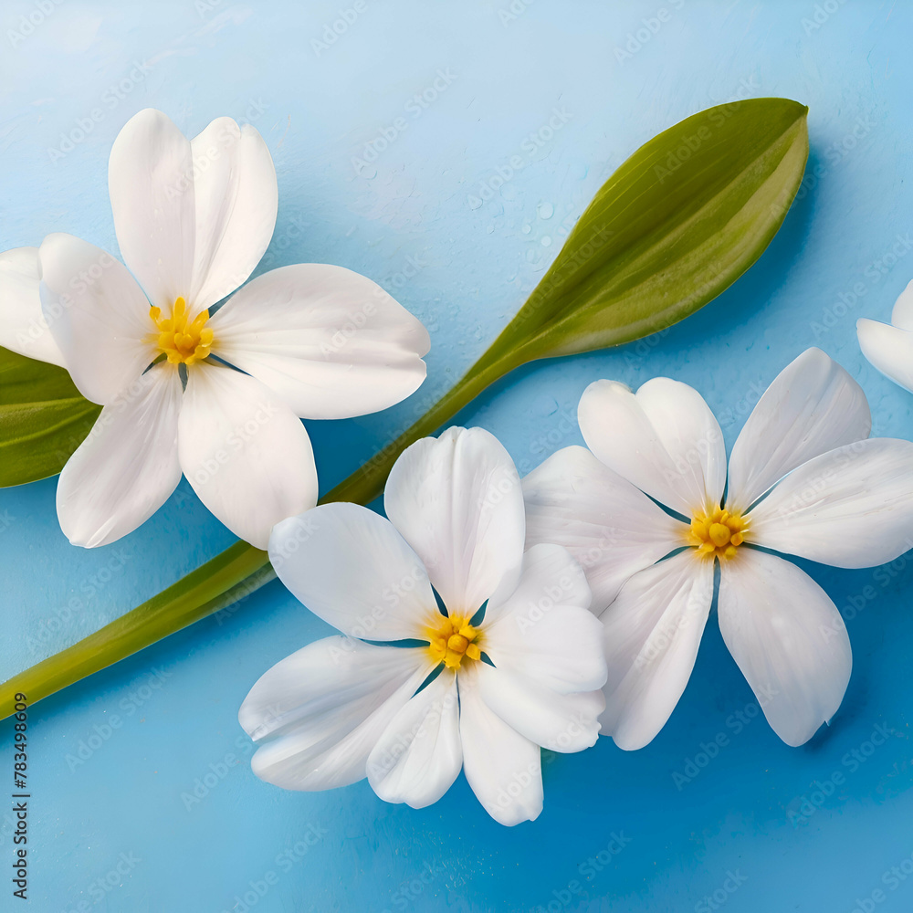 Fototapeta premium spring background, fresh flower on blue background.
