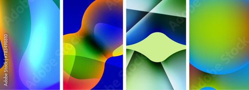 Symmetrical patterns of colorful abstract images on an electric blue background