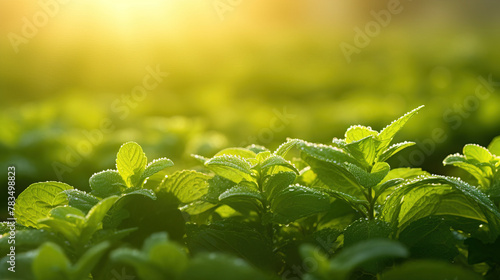 mint leaves in the garden.