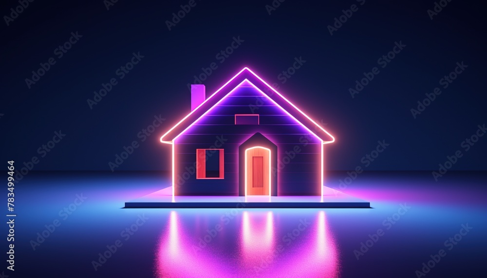 Futuristic modern home glowing with neon light of the future Futuristic modern home glowing with neon light of the future