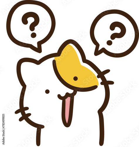 何もわかっていない様子のかわいいねこのキャラクターの上半身イラスト
