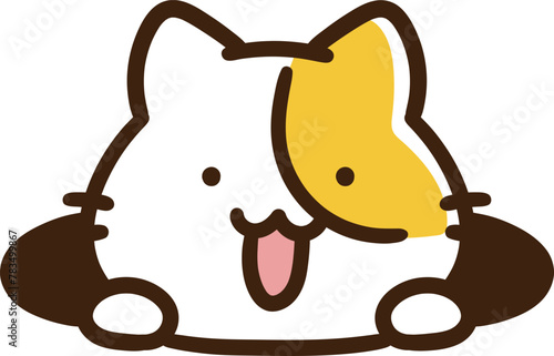 地面の穴からひょっこり顔を出すかわいいねこのキャラクターのデフォルメイラスト
