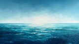 A painting of the ocean with a blue sky in the background. The mood of the painting is calm and peaceful