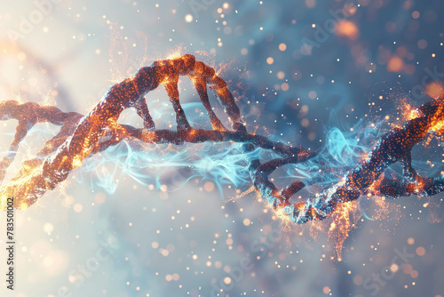 Graphic representation of DNA helix in a dynamic light pattern isolated on white background