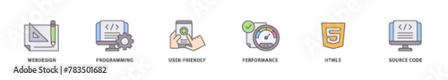 Mobile first icon packs for your design digital and printing of webdesign, programming, user friendly, performance, html5 and source code icon live stroke and easy to edit 