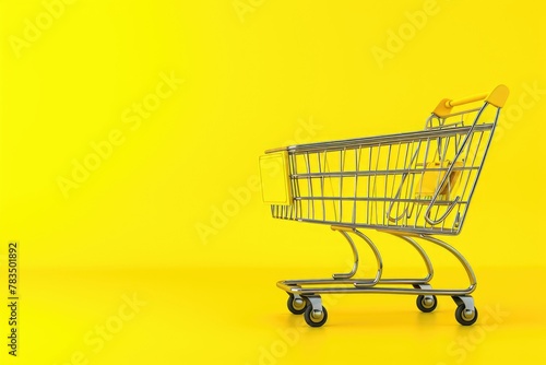 Shopping cart is sitting on yellow background