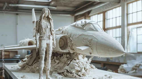 Embrace the fusion of fashion and aviation history in a detailed clay sculpture, highlighting iconic milestones Experiment with pixel art techniques for a modern twist photo