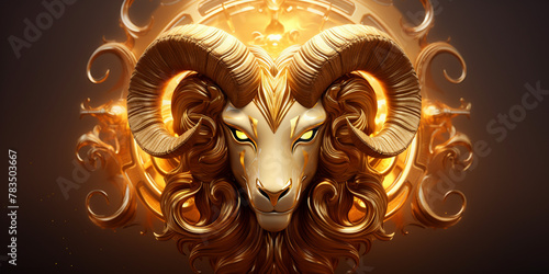 Zodiac sign of Capricorn fantasy goat with golden horns and wool