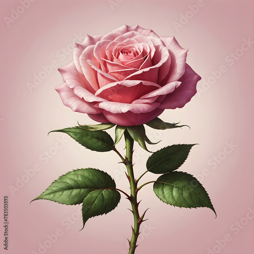 Illustration of beautiful single rose in full bloom