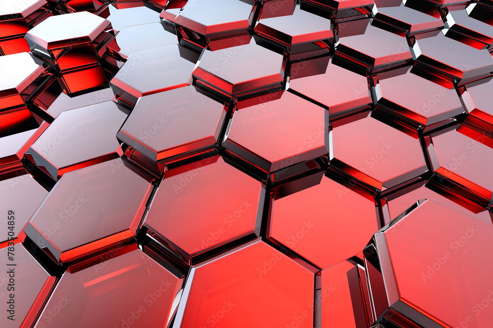 A minimalist composition of hexagons arranged in a visually stunning pattern of reflective red surfaces, abstract , background A minimalist composition of hexagons arranged in a visually stunning pattern of reflective red surfaces, abstract , background