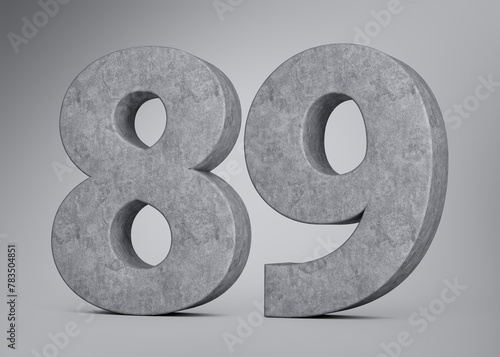 3d Concrete Number Eighty Nine 89 Made Of Grey Concrete Stone Grey Background 3d Illustration photo