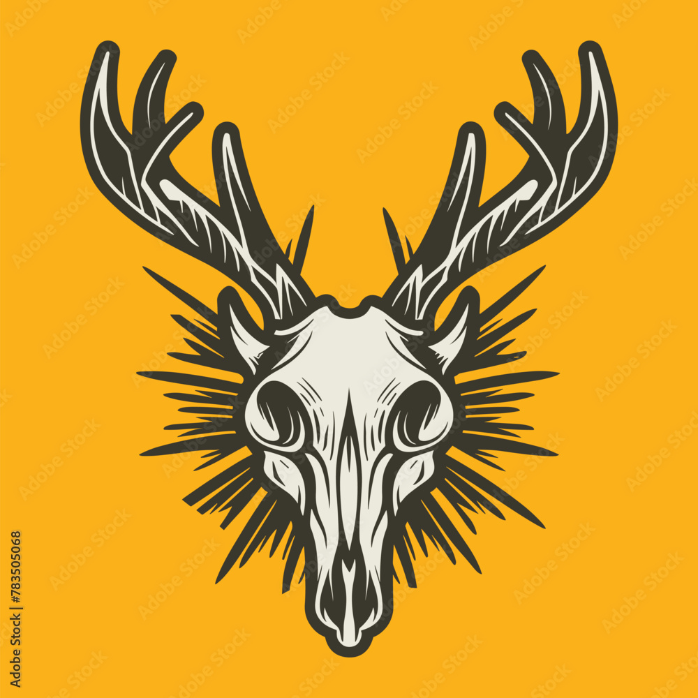 deer skull head vector design in retro style deer skull head vector design in retro style