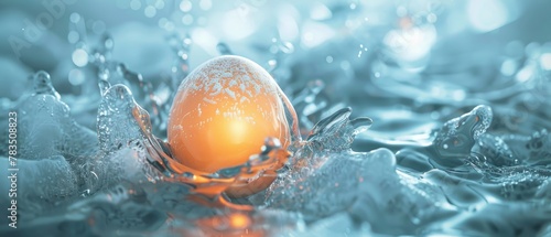 An egg encapsulated in ice contrasting the concepts of warmth needed for hatching and cold stasis photo