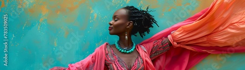 A pretty African American woman wearing an ensemble that exudes boldness and flair comfortable 