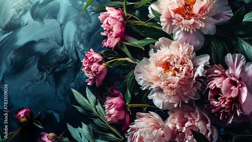 Beautiful peony flowers set against a dark-colored background © FATHOM