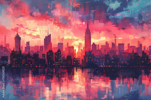 Vibrant City Sunset Coral, Pink Hues, Summertime Warmth