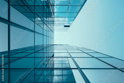 Urban Skyline: Glass Skyscraper Reflecting Blue Sky