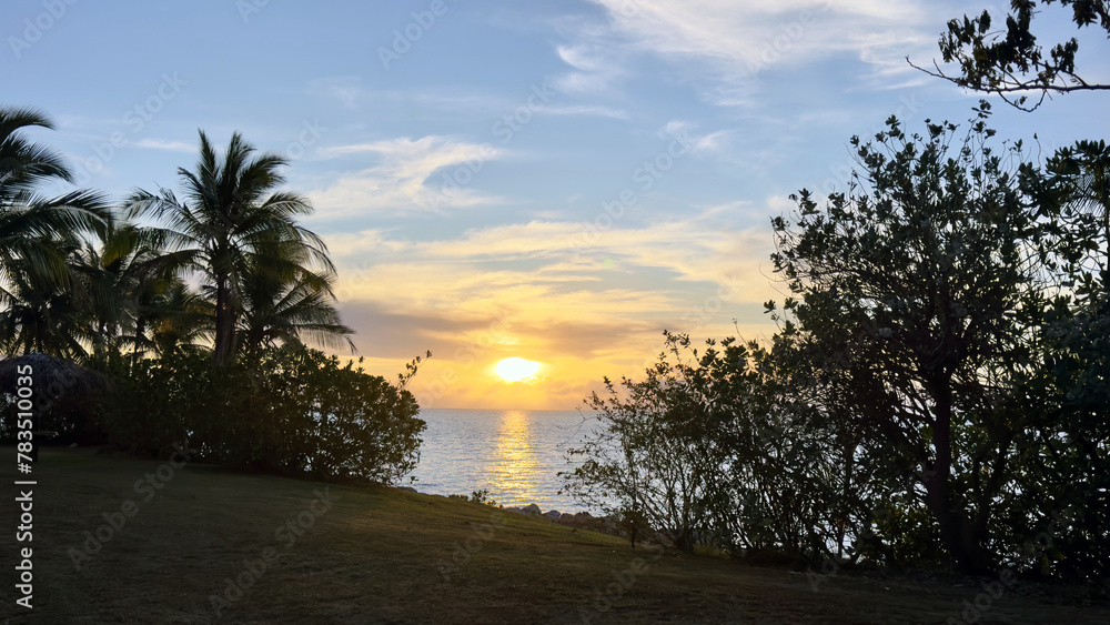 beautiful sunset on the island in fiji