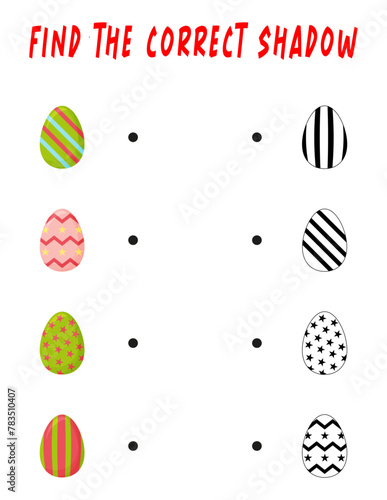 Find the right shade. Educational game with eggs. A worksheet for children. Preschool education