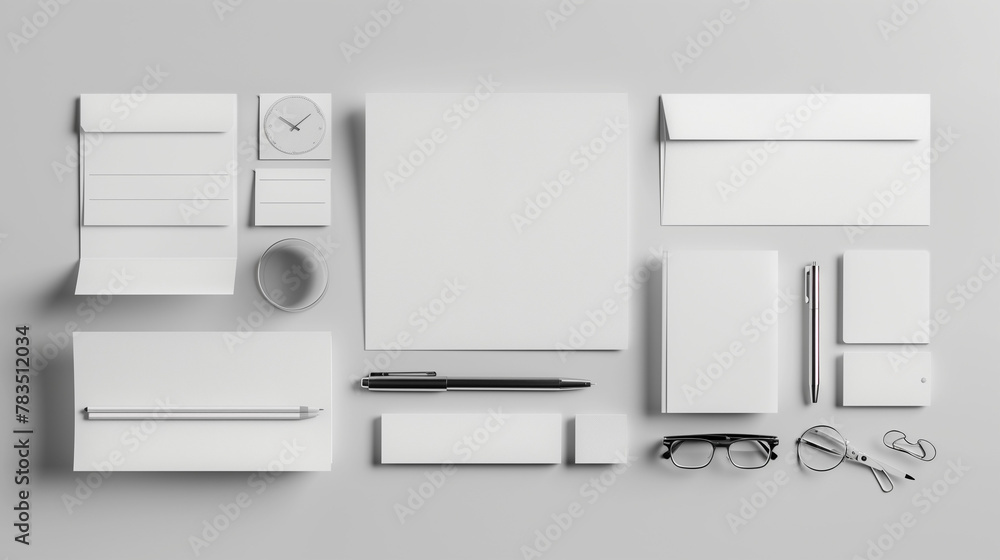 Corporate stationery set mockup at white textured paper background. Corporate stationery set mockup at white textured paper background.