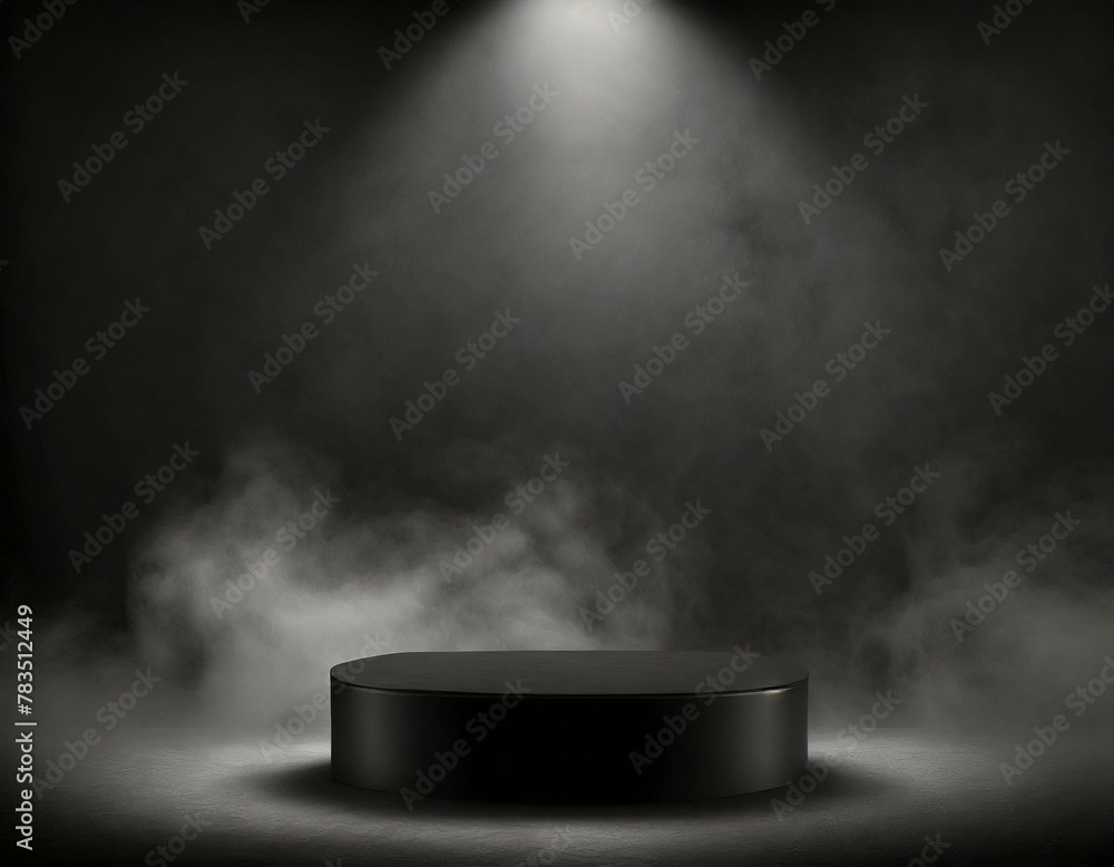 Podium black dark smoke background product platform abstract stage texture fog spotlight. Dark black floor podium dramatic empty night room table concrete wall scene place display studio smoky dust, Podium black dark smoke background product platform abstract stage texture fog spotlight. Dark black floor podium dramatic empty night room table concrete wall scene place display studio smoky dust,