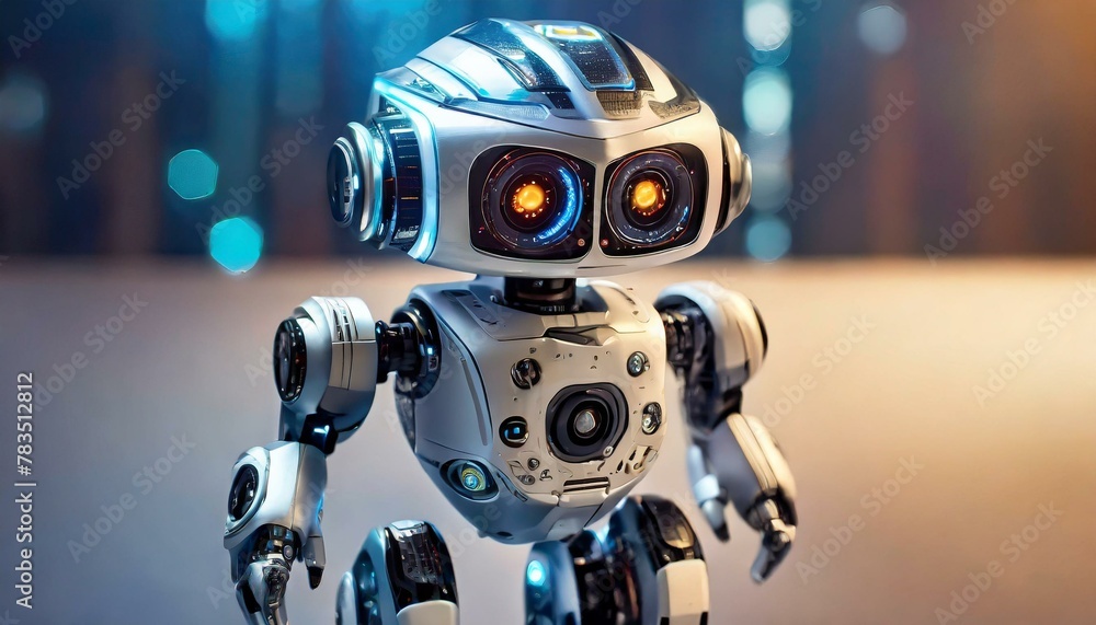 digital modern Mini robot against a minimalist backdrop, emphasizing its compact size and advanced features. Background digital modern Mini robot against a minimalist backdrop, emphasizing its compact size and advanced features. Background