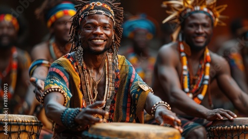 A traditional African dance performance, where dancers move with grace and agility to the rhythm of the drums.