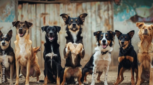 group of dog standing on hind legs