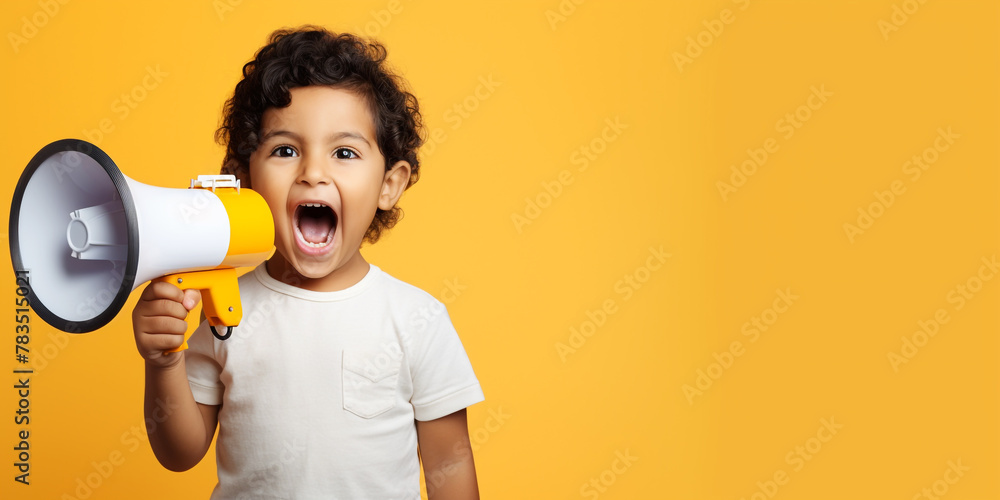 Happy Eastern Indian girl holding a megaphone Happy Eastern Indian girl holding a megaphone