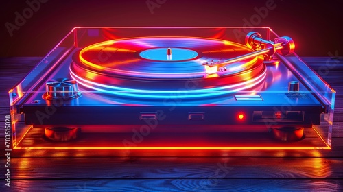Acrylic Turntable Illuminated with Neon Blue and Red Lights 